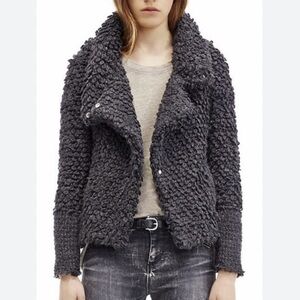 IRO Caty Popcorn Knit Jacket Size 0 Black Boucle Textured Cardigan